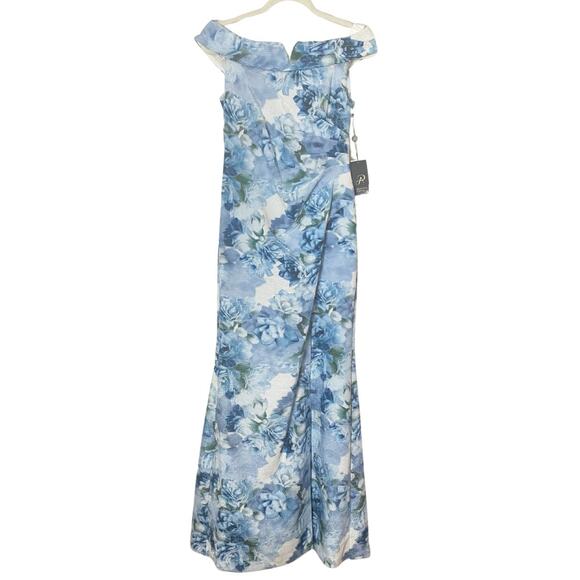NWT ADRIANNA PAPELL DRESS FLORAL LONG MAXI GOWN ICE BLUE METALLIC EVENING FORMAL - Picture 1 of 13